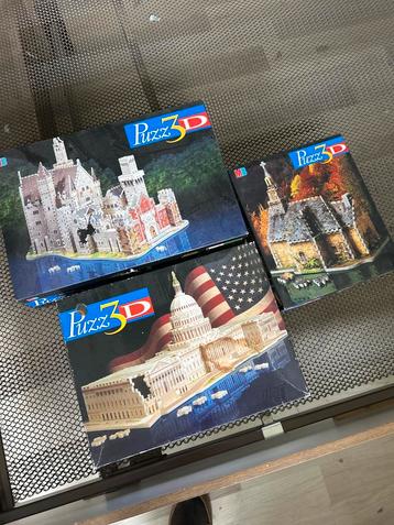 Vintage 3D puzzels (Neuschwanstein, Capitol, Kapel) beschikbaar voor biedingen