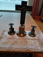 Kruisbeeld met kandelaars koper, Ophalen of Verzenden, Gebruikt