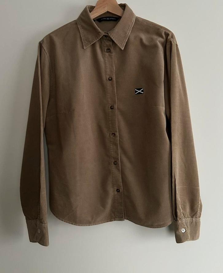 Scapa, ribfluwelen blouse, khaki, maat 42/44, Kleding | Dames, Blouses en Tunieken, Zo goed als nieuw, Maat 42/44 (L), Groen, Ophalen of Verzenden