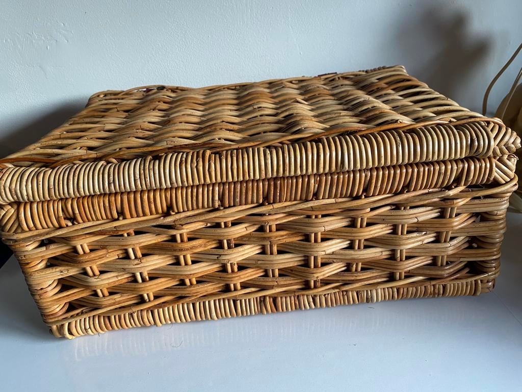 Vintage opbergmand picknickmand, Huis en Inrichting, Woonaccessoires | Schalen en Manden, Ophalen of Verzenden, Zo goed als nieuw