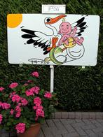 Geboortebord ooievaar en baby op drinkfles., Ophalen, Nieuw, Geboortebord