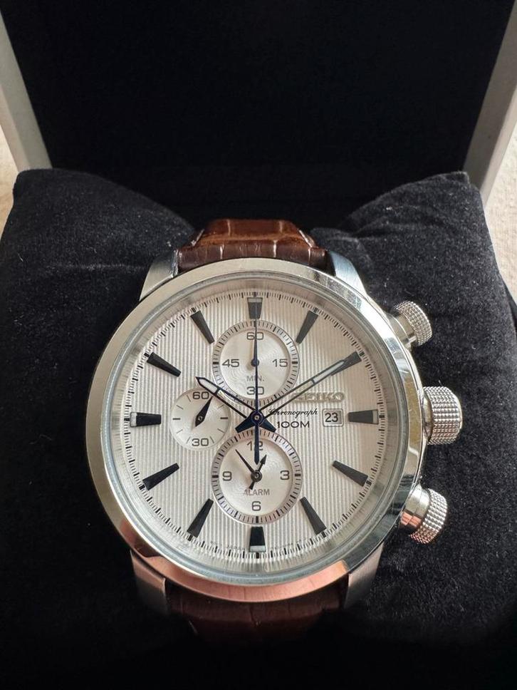 Seiko Chronograaf Herenhorloge, Sieraden, Tassen en Uiterlijk, Horloges | Heren, Gebruikt, Polshorloge, Seiko, Staal, Leer, Ophalen of Verzenden
