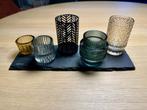 Waxinelichtje houders, 5 stuks met Boska leisteen plakje, Overige materialen, Zwart, Nieuw, Ophalen of Verzenden