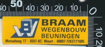 Sticker: Braam Wegenbouw - Beuningen - Weurt (2), Verzamelen, Stickers, Zo goed als nieuw, Bedrijf of Vereniging, Ophalen of Verzenden