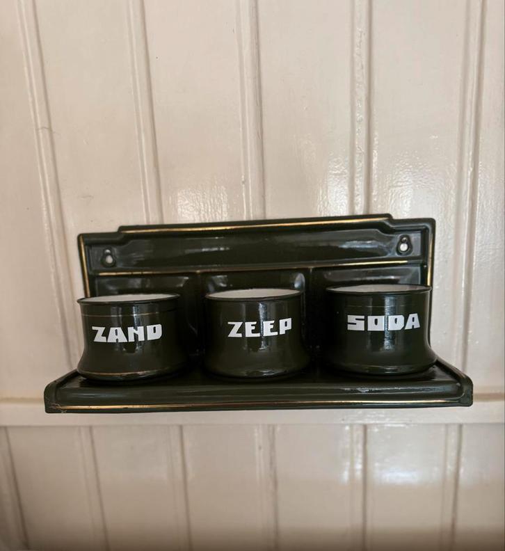 Vintage Zand, Zeep en Soda Houder, Antiek en Kunst, Antiek | Emaille, Ophalen of Verzenden