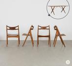 Set van 4 Hans Wegner CH29 Sawbuck Chairs en tafel Carl Hans, Ophalen, Gebruikt, Bruin, Scandinavisch