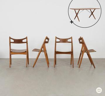 Set van 4 Hans Wegner CH29 Sawbuck Chairs en tafel Carl Hans beschikbaar voor biedingen