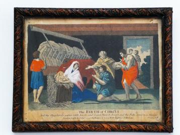 Britse gravure uit 1796 van The Birth of Christ kerststal beschikbaar voor biedingen
