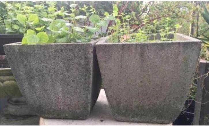 Grote grijze zware bloempotten plantenbakken 30cm, Tuin en Terras, Bloempotten, Zo goed als nieuw, Beton, Binnen, Balkon, Tuin