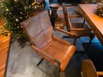 6 Leren Eetkamerstoelen met Stalen Frame, Ophalen, Gebruikt, Bruin, Metaal