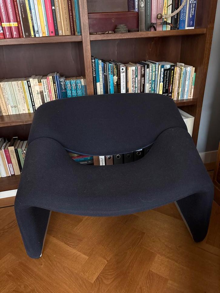 2x Groovy Stoel van Pierre Paulin - Grijs/Zwart/Blauw, Huis en Inrichting, Fauteuils, Gebruikt, Stof, Minder dan 50 cm, Minder dan 75 cm