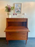 Vintage Deense secretaire met 9 laden, Gebruikt, Ophalen, Bureau