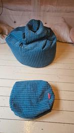 Loungepug Zitzak + Voetenbankje, Huis en Inrichting, Zitzakken, Ophalen of Verzenden, Zo goed als nieuw, Blauw, Zitzak