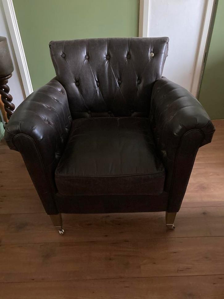 Riviera Maison fauteuil, pellini leer, Huis en Inrichting, Fauteuils, Zo goed als nieuw, Leer, 50 tot 75 cm, Minder dan 75 cm