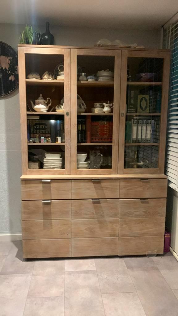 Teakhouten Buffetkast met Glas, Antiek en Kunst, Antiek | Meubels | Kasten, Ophalen