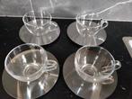 4x Bodum koffie kopjes glas met RVS schoteltje, Glas, Overige stijlen, Kop(pen) en/of Schotel(s), Ophalen of Verzenden