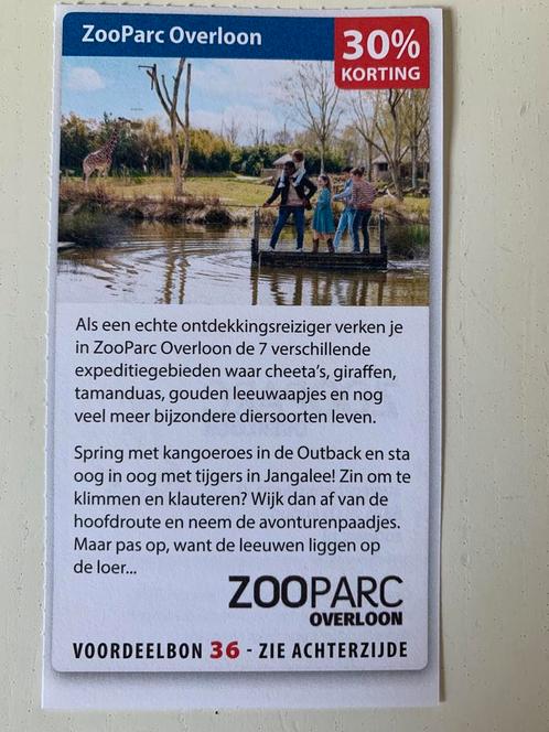 ZooParc Overloon 30% korting, Tickets en Kaartjes, Kortingen en Cadeaubonnen, Drie personen of meer, Overige typen, Kortingsbon