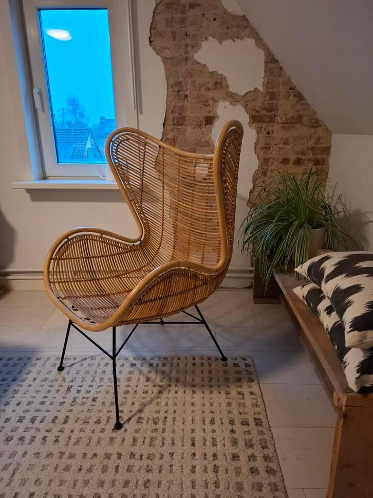 HK Living Rotan Egg Chair - Stijlvolle Stoel, Huis en Inrichting, Stoelen, Zo goed als nieuw, Eén, Metaal, Riet of Rotan, Bruin