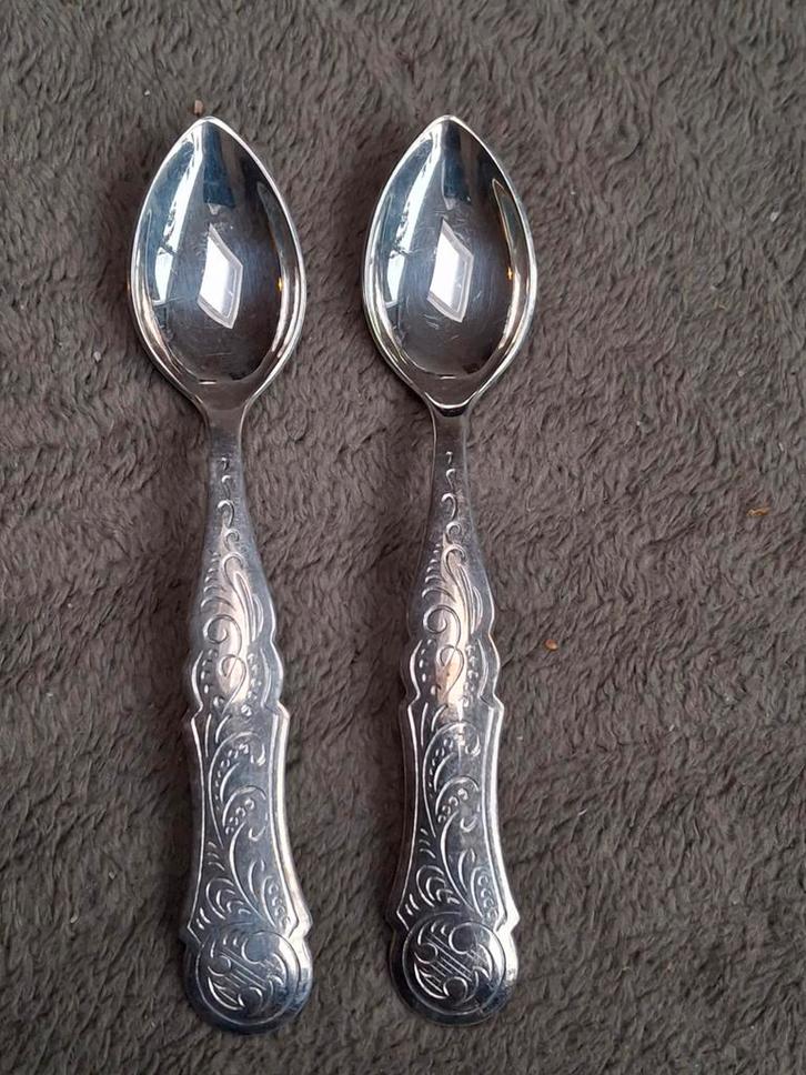 2 Verzilverde Biedermeier Theelepeltjes Zilverstad, Antiek en Kunst, Antiek | Bestek, Ophalen of Verzenden