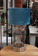 Tafellamp Bouala glas+ velvet lampenkap blauw Light & Living, Ophalen, Zo goed als nieuw, Glas, 50 tot 75 cm