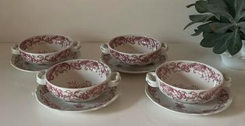 4 Villeroy & Boch Valeria rood soepkommen met schotel beschikbaar voor biedingen