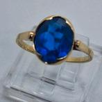 Gouden ring met blauwe Saffier 585, Ophalen of Verzenden, Zo goed als nieuw, 17 tot 18, Met edelsteen