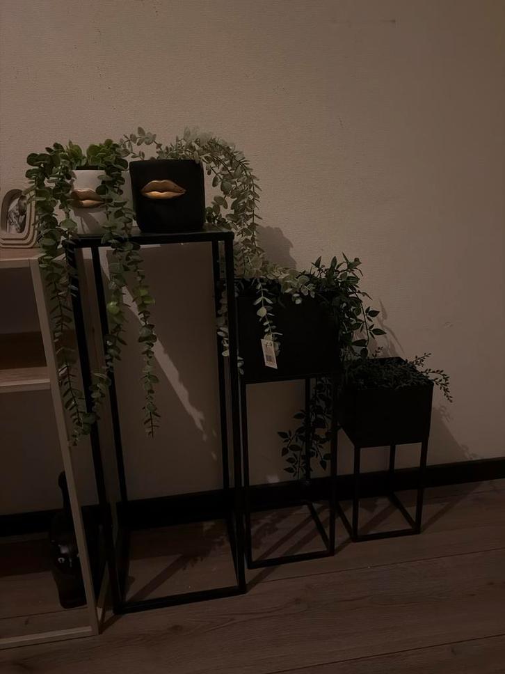 Planten in potjes met lippen en bloempotten, Tuin en Terras, Bloempotten, Zo goed als nieuw, Aardewerk, Binnen, Minder dan 40 cm