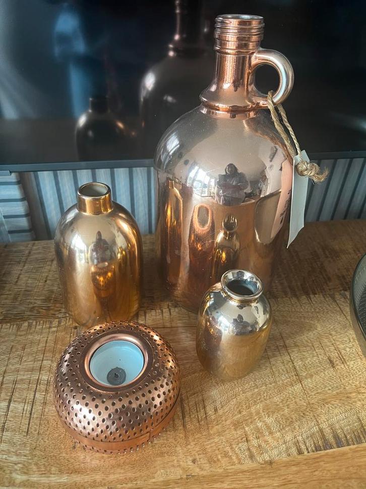 Set van Vaasjes in Koperkleur, Huis en Inrichting, Woonaccessoires | Vazen, Zo goed als nieuw, Overige kleuren, Minder dan 50 cm