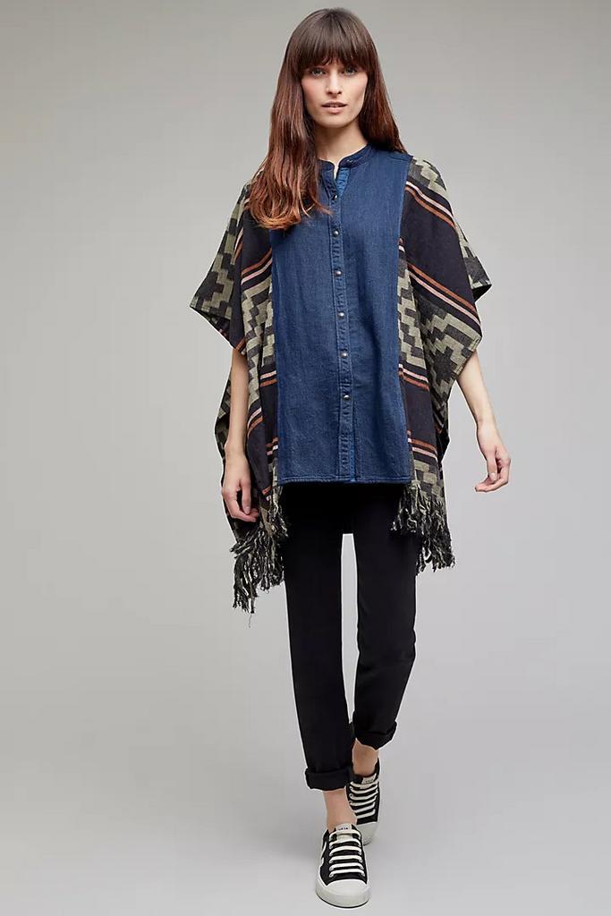 Scotch & Soda poncho denim wollen vest, Kleding | Dames, Truien en Vesten, Zo goed als nieuw, Maat 42/44 (L), Blauw, Ophalen of Verzenden
