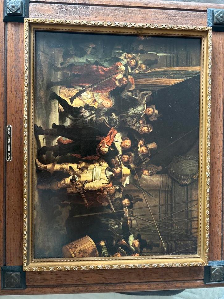 De nachtwacht - rembrandt (vintage reproductie, jaren 60-70), Antiek en Kunst, Kunst | Schilderijen | Klassiek, Ophalen of Verzenden