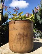 Grote vintage bloempot weerbestendig bruin glazuur planten, Tuin en Terras, Rond, Zo goed als nieuw, Minder dan 40 cm, Terracotta
