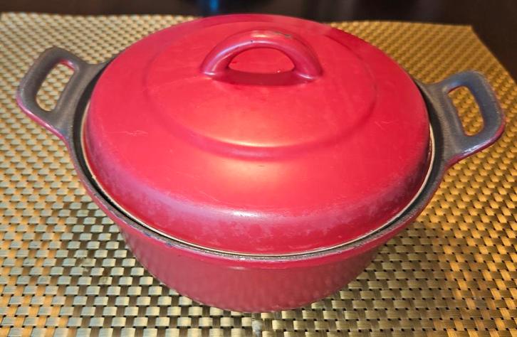 Geëmailleerde Gietijzeren Braadpan - Rood, Huis en Inrichting, Keuken | Potten en Pannen, Gebruikt, Kookpan of Snelkookpan, Gietijzer