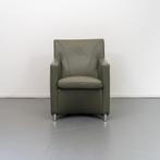 2 Leolux Dolcinea Fauteuil Olijfgroen Leer - Aluminium Frame, Huis en Inrichting, Fauteuils, 75 tot 100 cm, Ophalen of Verzenden
