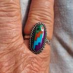 Vintage zilveren Zuni ring met edelsteen inlay, Sieraden, Tassen en Uiterlijk, Ophalen of Verzenden, Zo goed als nieuw, Dame, Zilver