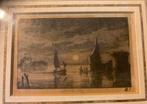 Ets van Caspar Jacobsz Philips - Rivierlandschap bij maanlic, Antiek en Kunst, Ophalen of Verzenden