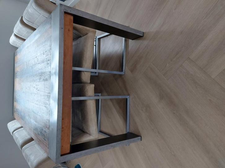 Industriële Teak tafel, Huis en Inrichting, Tafels | Eettafels, Zo goed als nieuw, 100 tot 150 cm, 200 cm of meer, Vijf personen of meer