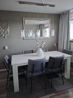 Witte eettafel (massief) en 6 eetstoelen, Huis en Inrichting, Wit, Zo goed als nieuw, Modern / Strak, Vijf, Zes of meer stoelen