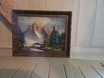 Berglandschap Schilderij met Gouden Lijst beschikbaar voor biedingen