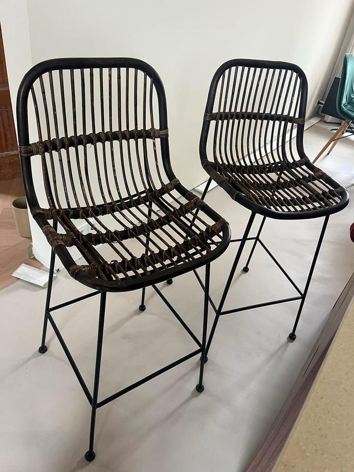 Rotan barkrukken (2 stuks) - Zithoogte 72cm, Huis en Inrichting, Barkrukken, Gebruikt, 60 tot 90 cm, Riet, 2 krukken, Ophalen of Verzenden