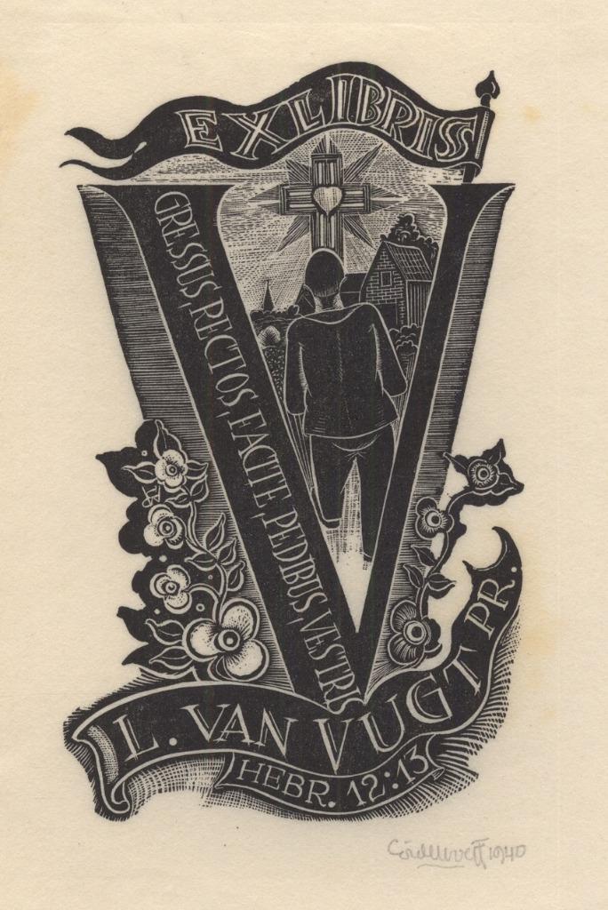 0370 Ex Libris Nederland : Cor de Wolff, 1940, Antiek en Kunst, Kunst | Etsen en Gravures, Verzenden