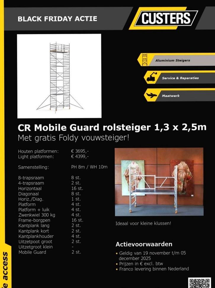 Hele maand Black fridy aanbieding rolsteiger 10.20 werkhoogt, Doe-het-zelf en Verbouw, Steigers, Nieuw, Rolsteiger of Kamersteiger