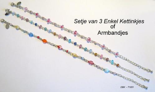 3 Zilverkleurig arm/enkel bandjes met kralen  15 tot20cm, Sieraden, Tassen en Uiterlijk, Enkelbandjes en Enkelkettinkjes, Nieuw