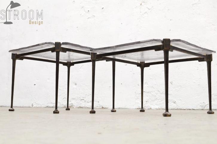 Set Lothar Klute Tafels Vintage Design Brons Loodkristal, Huis en Inrichting, Tafels | Salontafels, Gebruikt, Minder dan 50 cm