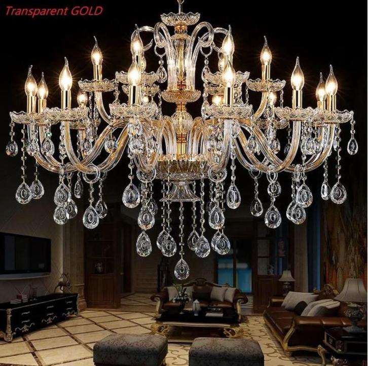 Chique Designer Kroonluchter 15 Armen Trans-Gold Incl. Led's, Huis en Inrichting, Lampen | Kroonluchters, Nieuw, Ophalen of Verzenden