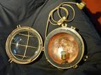 Oude koperen scheepslamp met kooldraadlamp glas en rooster, Ophalen of Verzenden, Gebruikt, Glas, Scheepslamp