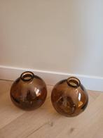 2 bruine terra glazen vazen flessen Blokker, Ophalen, Overige kleuren, Minder dan 50 cm, Glas