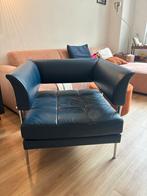 Poltrona Frau designfauteuil – blauw leder (Made in Italy), Huis en Inrichting, Fauteuils, Ophalen, Gebruikt, 75 tot 100 cm, Retro
