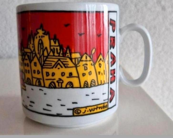 Porseleinen Beker Praha met Kat opdrukken, Huis en Inrichting, Keuken | Servies, Zo goed als nieuw, Kop(pen) en/of Schotel(s)