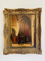 Groot schilderij “kerk interieur” olieverf op doek, Antiek en Kunst, Kunst | Schilderijen | Klassiek, Ophalen of Verzenden