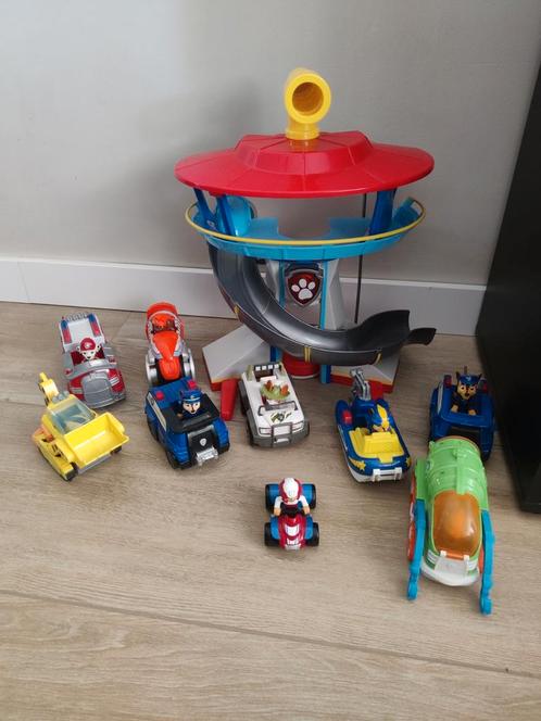 Paw Patrol Uitkijktoren Set + 9 Auto's, Kinderen en Baby's, Speelgoed | Actiefiguren, Gebruikt, Ophalen of Verzenden